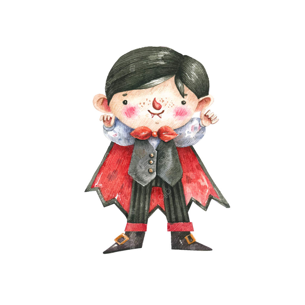 شخصیت هالووین: تصویر آبرنگی خون‌آشام بر پس‌زمینه سفید. خون‌آشام ترسناک