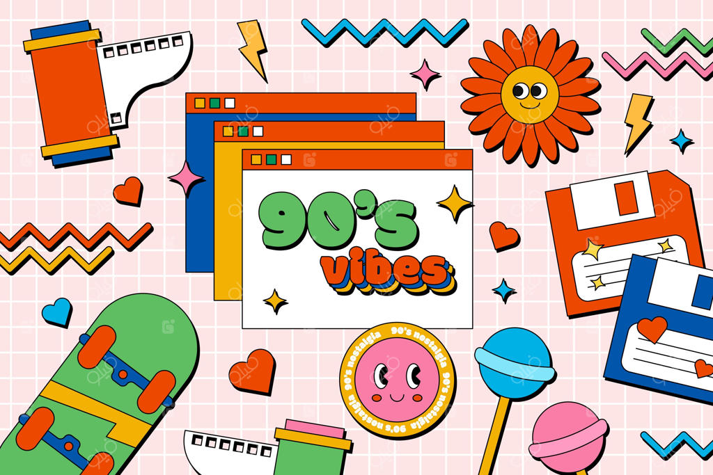 زمینه نوستالژیک دهه ۹۰ به سبک نقاشی دستی