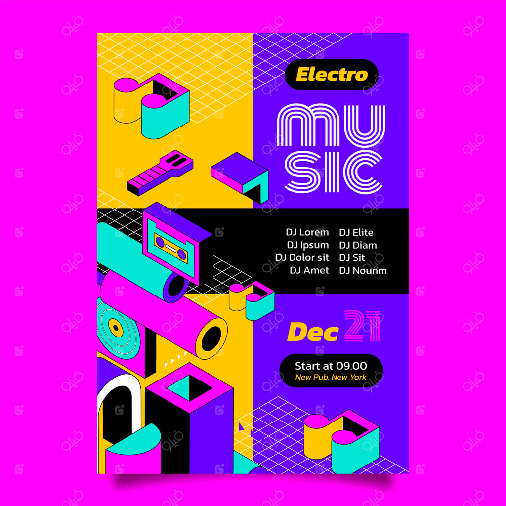 قالب پوستر عمودی برای رویداد موسیقی الکترونیک