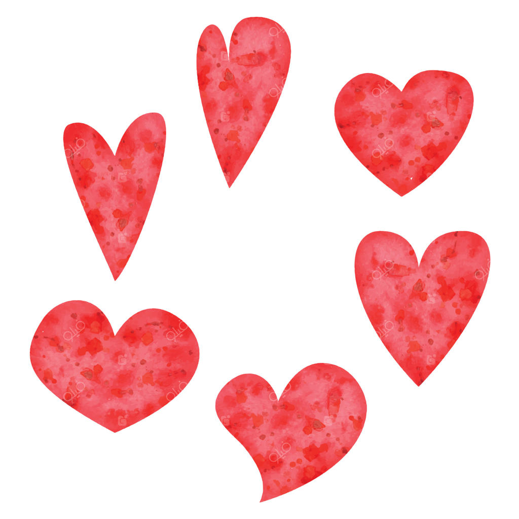 مجموعه‌ نقاشی آبرنگی از قلب‌های قرمز و صورتی برای ولنتاین. مناسب برای طراحی کاغذ، کارت‌های تبریک، پارچه، چاپ، کاغذ دیواری و عروسی، بر روی زمینه سفید.