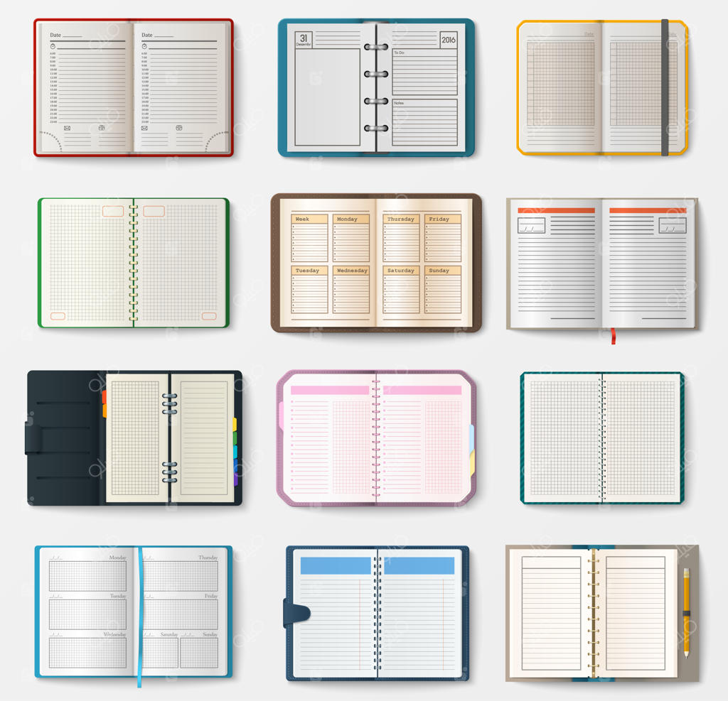 مجموعه دفترهای یادداشت باز با صفحات