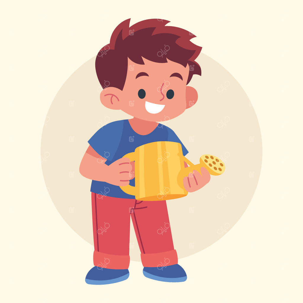 تصویر کودکان کوچک در حال آبیاری باغچه