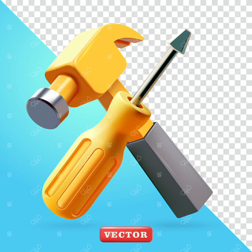 چکش و پیچ‌گوشتی سه‌بعدی: مناسب برای عناصر صنعتی و طراحی