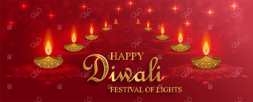 چراغ روشن برای جشن دیوالی (فستیوال نور هندی) در پس‌زمینه رنگی