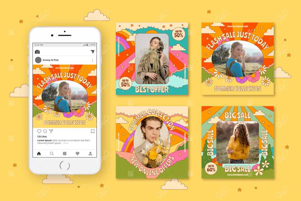 مجموعه پست اینستاگرام فروش هیجان‌انگیز با طراحی دستی