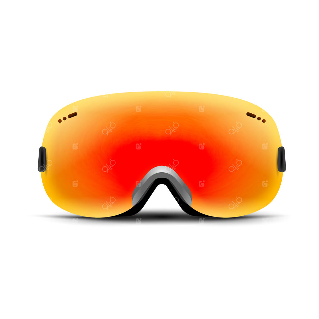 عینک اسکی روی زمینه سفید. ماسک زمستانی برای برف. محافظ صورت برای اسنوبرد. عینک آفتابی قدیمی.