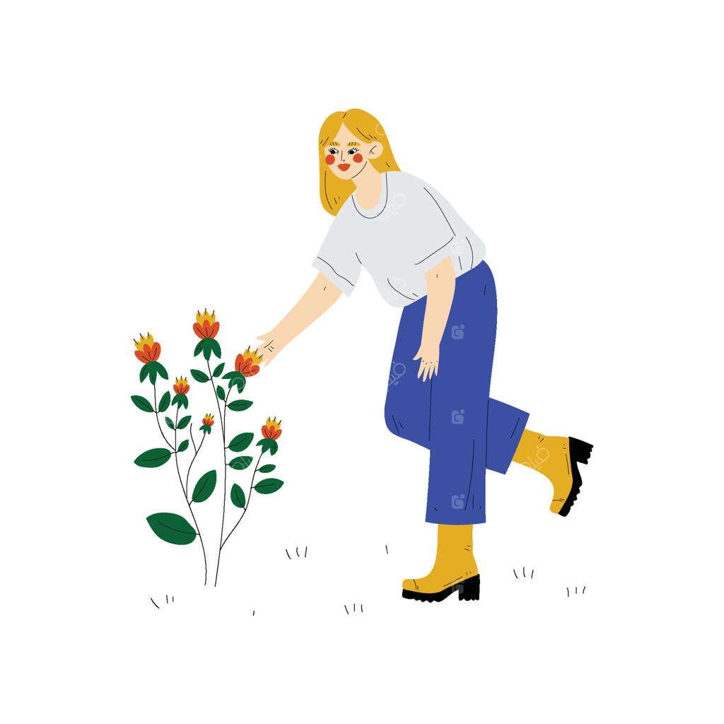 تصویر: دختر جوان در حال پرورش گیاه گل‌دار، مرد در حال کار در باغ یا مزرعه