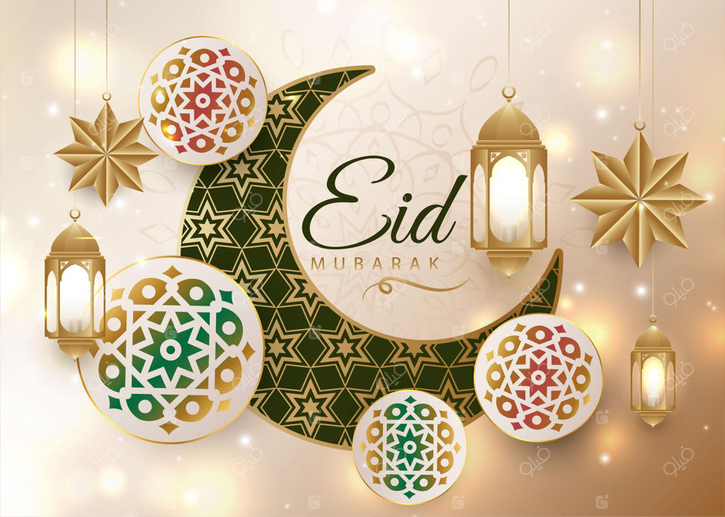 وکتور خوشنویسی و کارت تبریک عید مبارک برای جشن عید قربان و فطر، پوستر و والپیپر