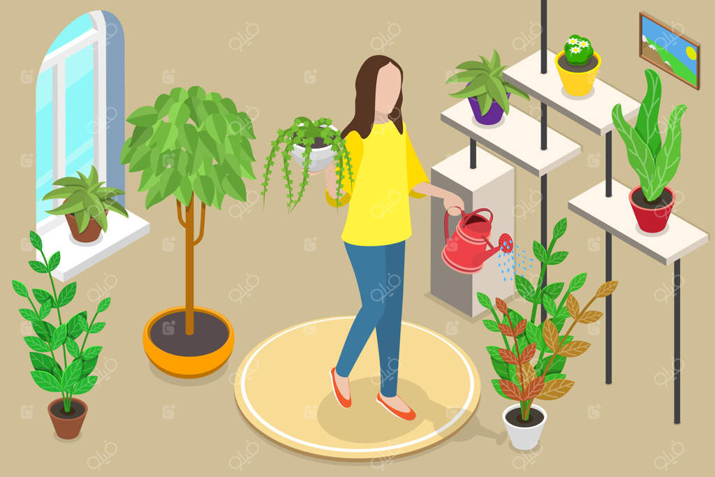 تصویر مفهومی ایزومتریک سه‌بعدی از باغ خانگی.