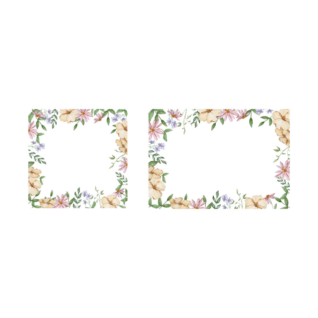 قاب‌هایی با طرح گل‌ها و برگ‌های آبرنگی باغی