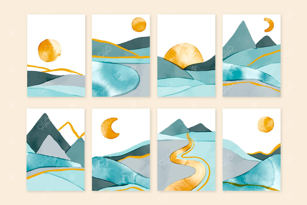 طرح جلدهای منظره آبرنگی مینیمال