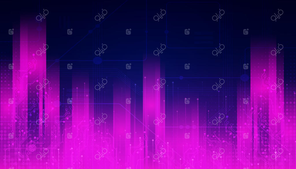 پس‌زمینه انتزاعی فناوری دیجیتال با طرح مدار آبی و صورتی، علوم سایبری، نوآوری و ارتباطات آینده، هوش مصنوعی و کلان‌داده، اتصال شبکه اینترنت و تکنولوژی ابری، وکتور تصویرسازی های‌تک