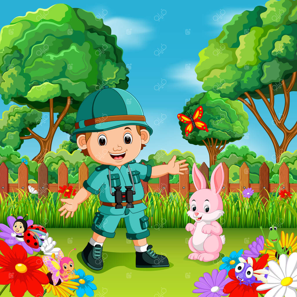 ماجراجویی پسر بامزه با خرگوش در باغ گل‌ها