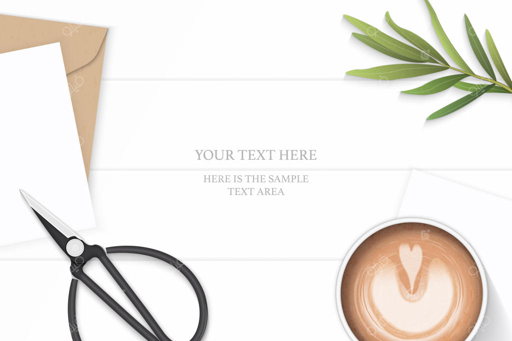 کاغذ سفید با قهوه و برگ ترخون روی پس‌زمینه چوبی