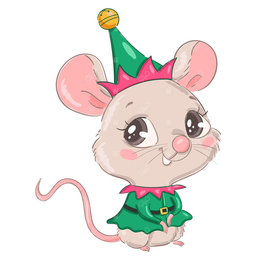 تصویر یک موش کارتونی بامزه روی پس‌زمینه سفید. حیوانات کارتونی دوست‌داشتنی.