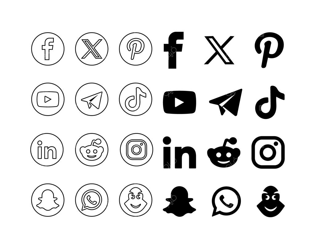 مجموعه آیکون‌های سیاه و سفید شبکه‌های اجتماعی