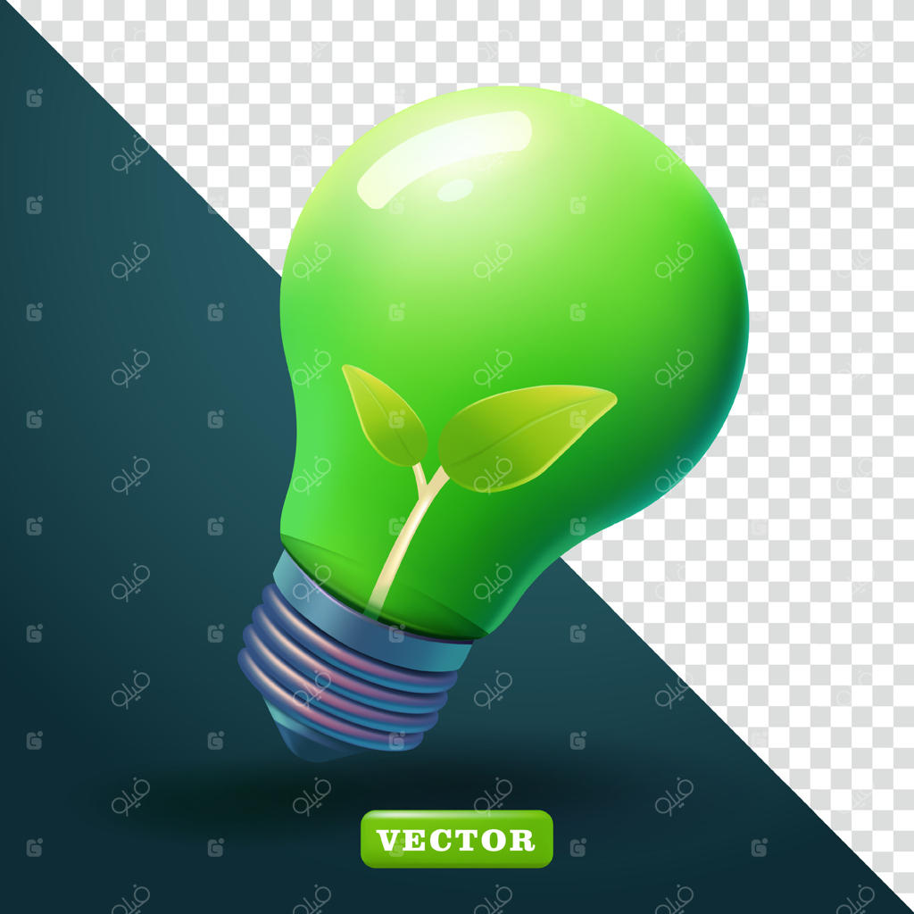 لامپ انرژی سبز با گیاه درون آن، سه‌بعدی. مناسب برای اجزای طراحی