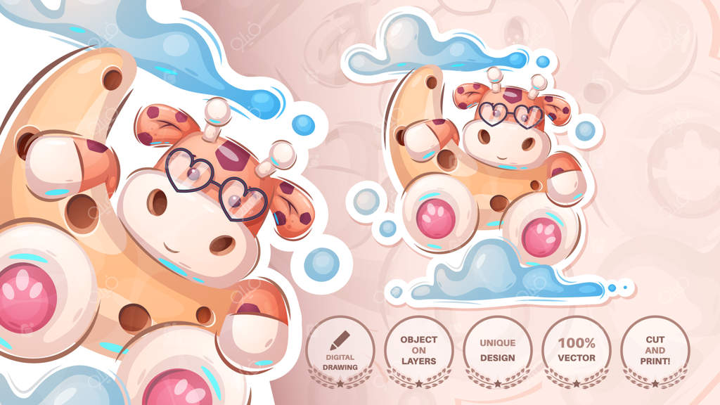 استیکر شخصیت کارتونی: زرافه جذاب و بامزه