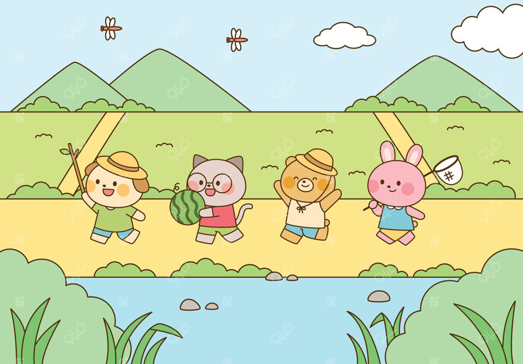 دوستان شاد در یک ماجراجویی فضای باز - طرح حرفه‌ای وکتور