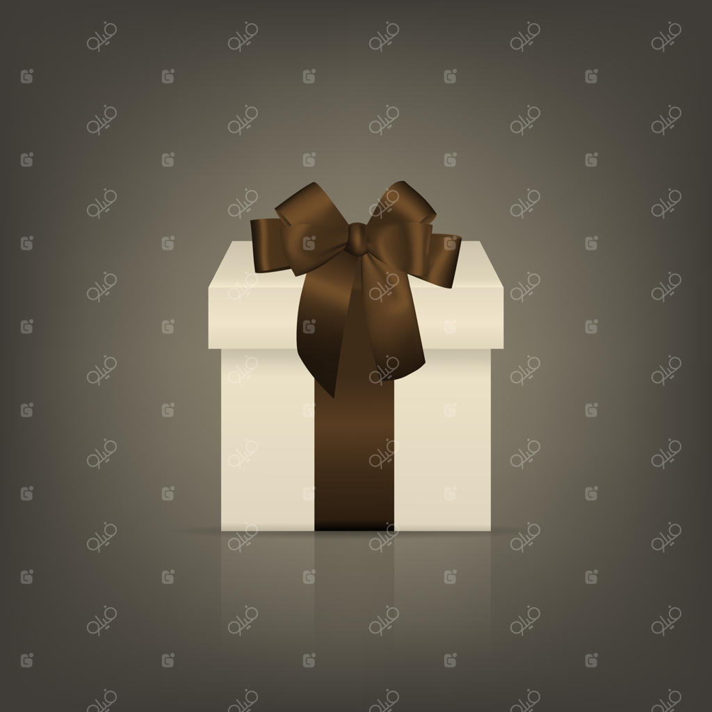 جعبه کادویی مربع سفید با روبان و پاپیون قهوه‌ای