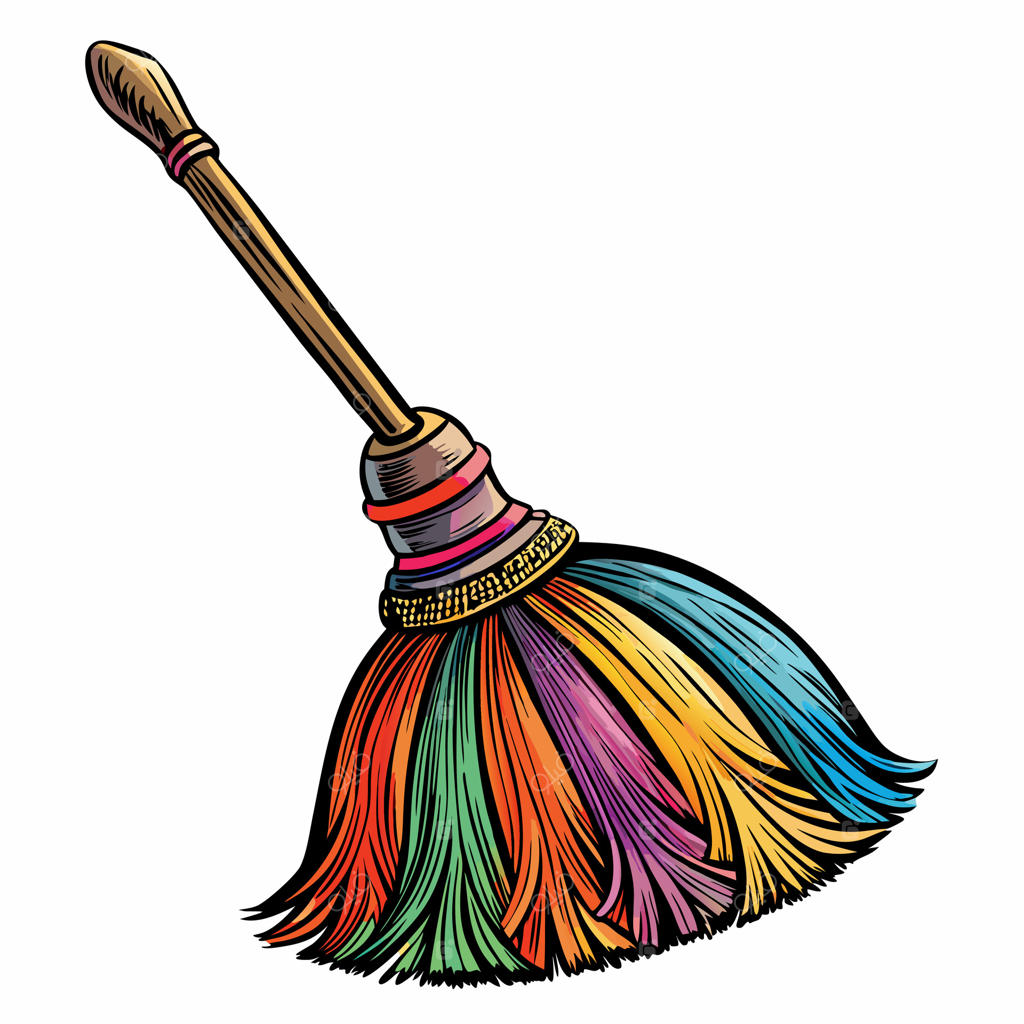 تصویر جاروی رنگین‌کمانی زنده برای مفاهیم پاکیزگی