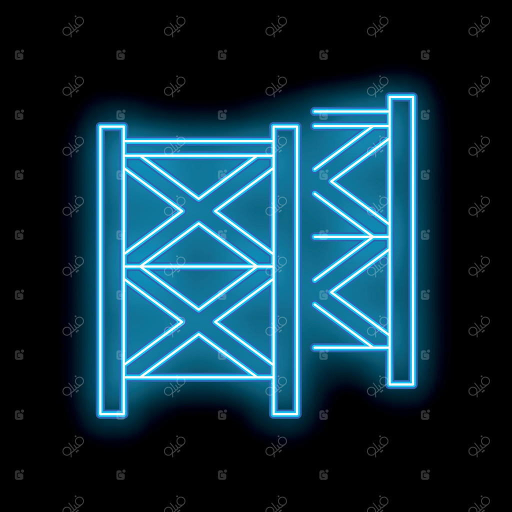 آیکون نئون درخشان آبی رنگ - حصار چوبی باغ بر روی زمینه سیاه