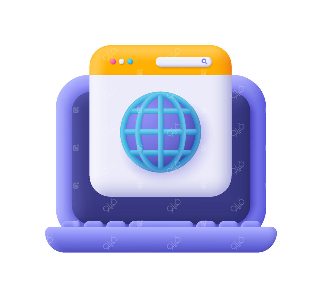 لپ‌تاپ با نماد وب‌سایت و شبکه جهانی اینترنت: مفهوم ارتباطات اینترنتی و مرورگر در سبک کارتونی.