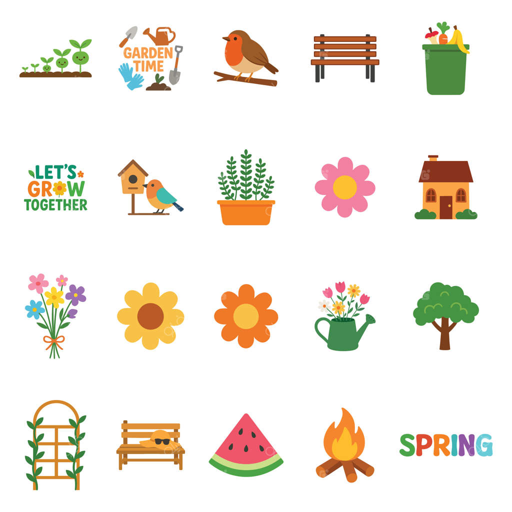 باغ رنگارنگ، کلیپ‌آرت باغبانی رنگی، مجموعه طراحی سایه‌زنی باغبان