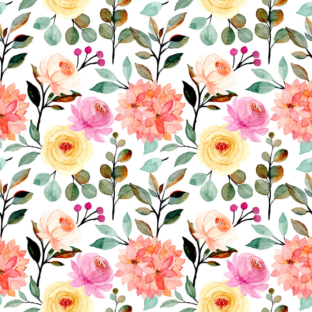 پترن زیبا و یکپارچه با طرح گل آبرنگی