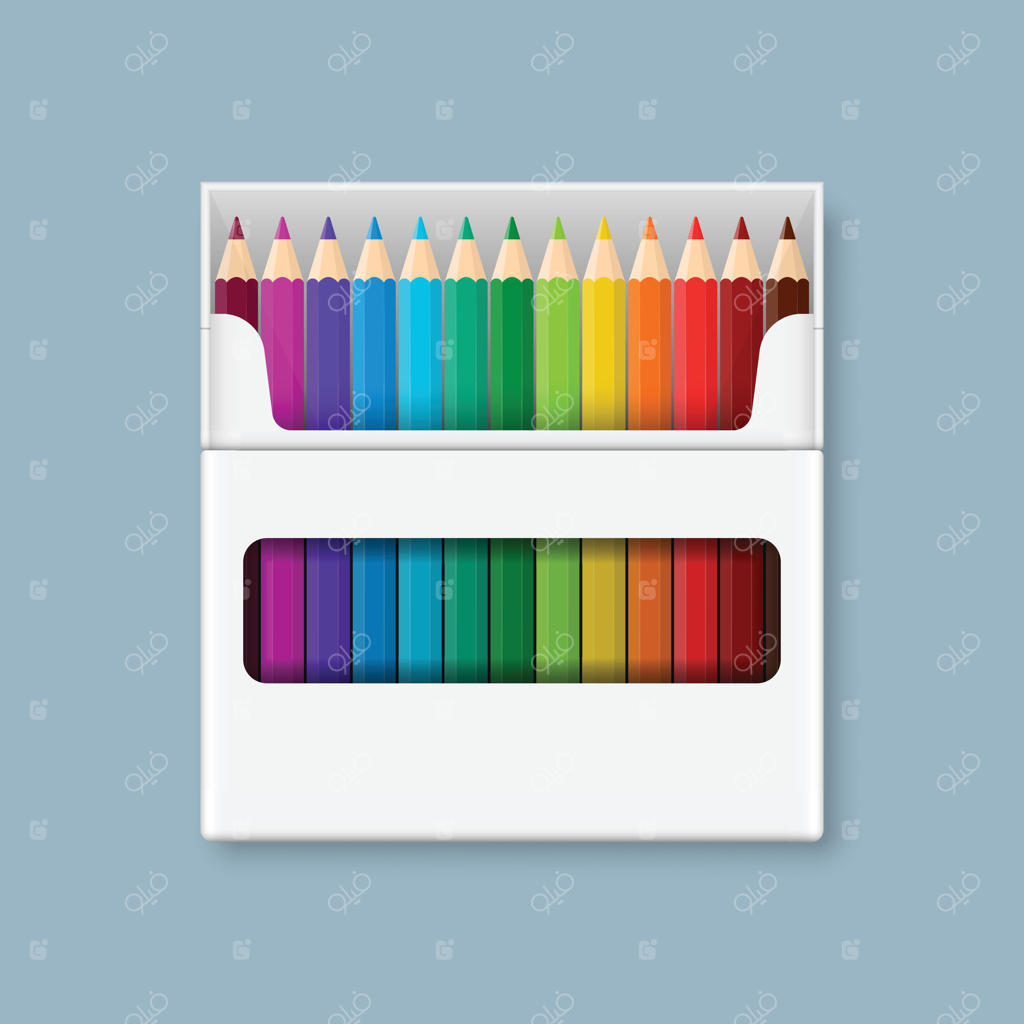 مجموعه آیکون مدل‌سازی جعبه مداد رنگی به سبک تخت. تصویرسازی مداد شمعی در پس‌زمینه‌ای مجزا. مفهوم کسب‌وکار نشانه ابزارهای طراحی.