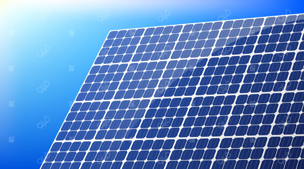 پنل خورشیدی در زیر آسمان آبی، انرژی پاک تولید می‌کند