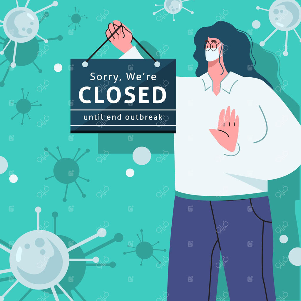 تصویر مسطح اورگانیک از افراد در حال نصب تابلوی بسته به دلیل ویروس کرونا