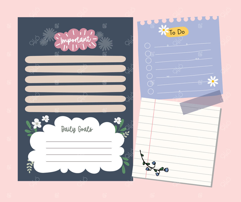 بسته دفترچه خلاقانه با برچسب‌ها و عناصر یادداشت بانمک در سبک‌های رنگارنگ، ایده‌آل برای برنامه‌ریزی‌ها، آلبوم‌ها و طراحی لوازم‌التحریر خلاقانه