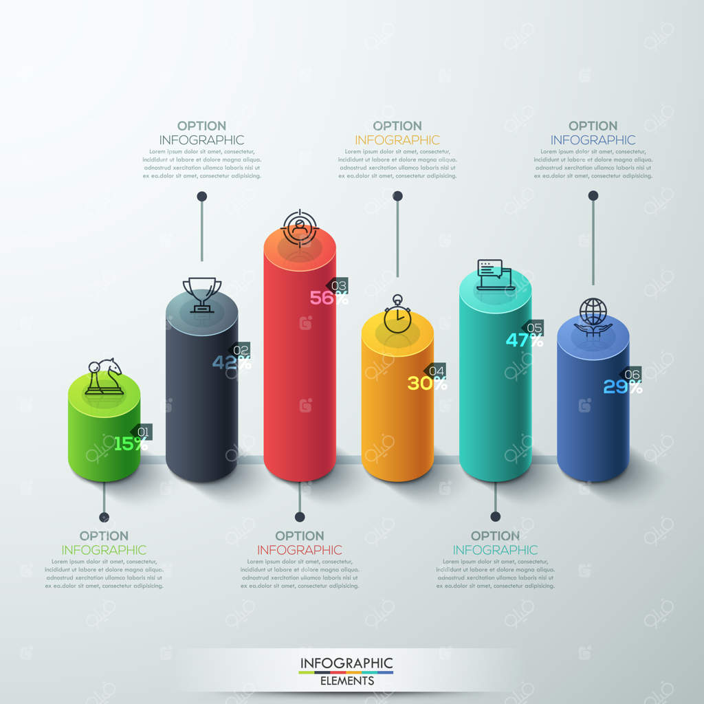 قالب اینفوگرافیک: طراحی مدرن نمودار میله‌ای استوانه‌ای.
