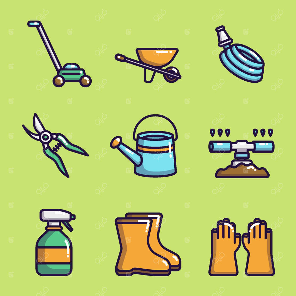 مجموعه آیکون‌های باغبانی با طراحی تخت وکتور حرفه‌ای