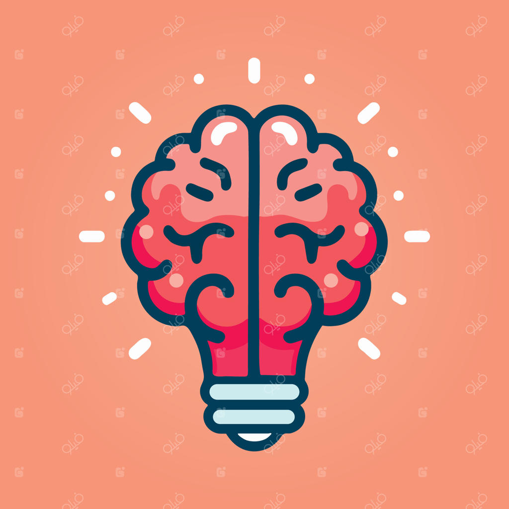 وکتور تخت لامپ در مغز نماد خلاقیت و ایده‌پردازی، تصویرسازی مفهومی نوآوری، آموزش، دانش و حل مسئله با ذهن انسان