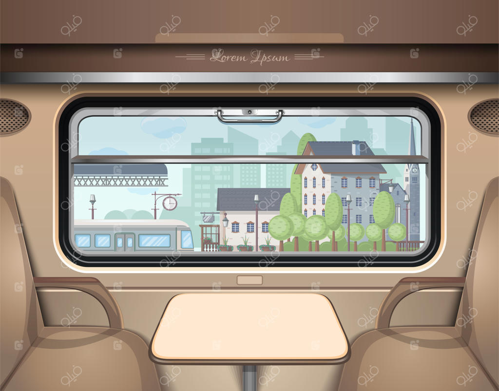 نمای ایستگاه راه‌آهن از پنجره قطار.