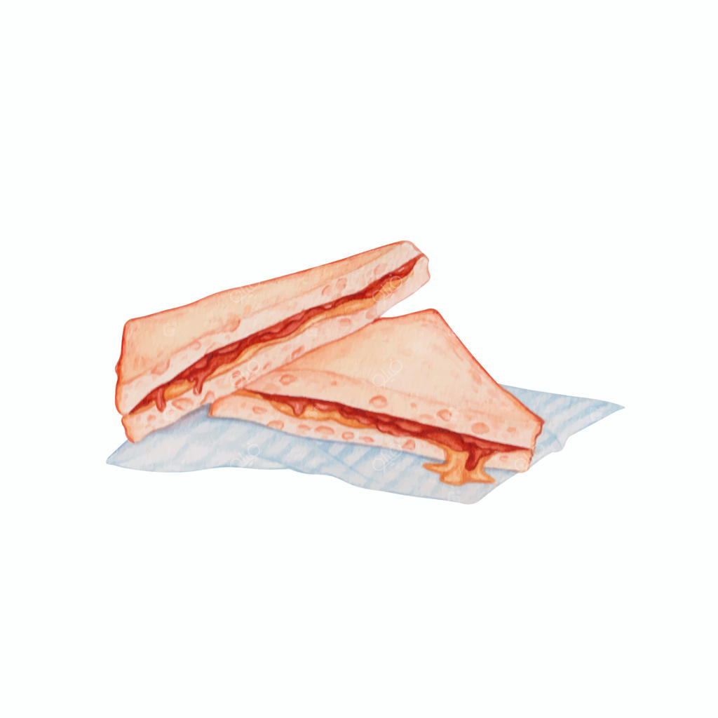 ساندویچ کره بادام زمینی نقاشی شده با آبرنگ