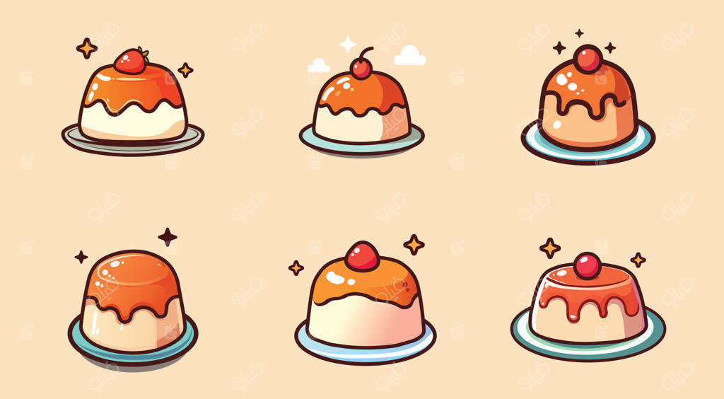 مجموعه‌ای از تصاویر کیک پودینگ خامه‌ای رنگارنگ