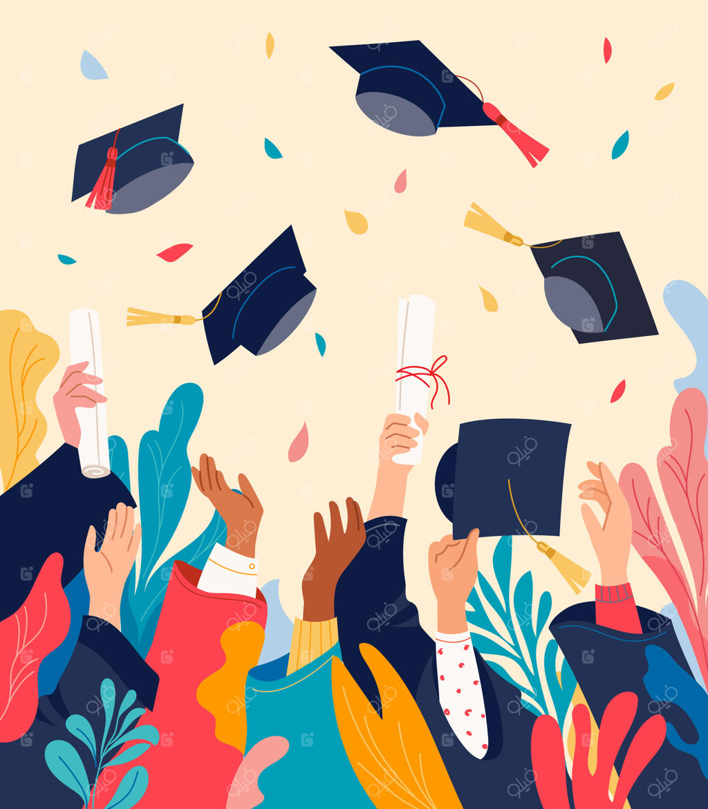 دانشجویان خوشحال و متنوع در حال گرفتن مدرک و پرتاب کلاه فارغ‌التحصیلی. جشن موفقیت، دستاورد و پایان دانشگاه. طراحی جشنواره برای دعوتنامه یا بنر با مفهوم آموزشی
