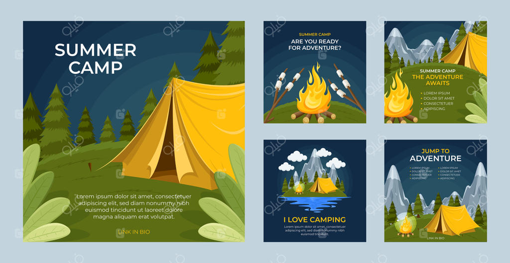 پست‌های اینستاگرامی کمپ تابستانی با طراحی فلت