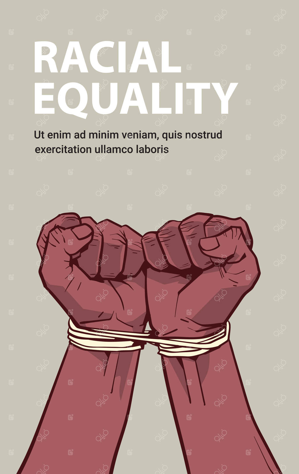 مشتی سیاه و بسته شده با طناب: توقف نژادپرستی، برابری نژادی، زندگی سیاه‌پوستان اهمیت دارد