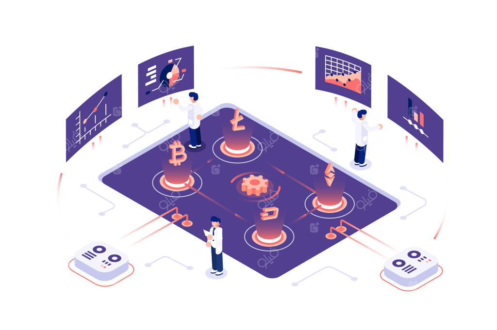 تصویرسازی ارز دیجیتال و بلاکچین با حضور افراد