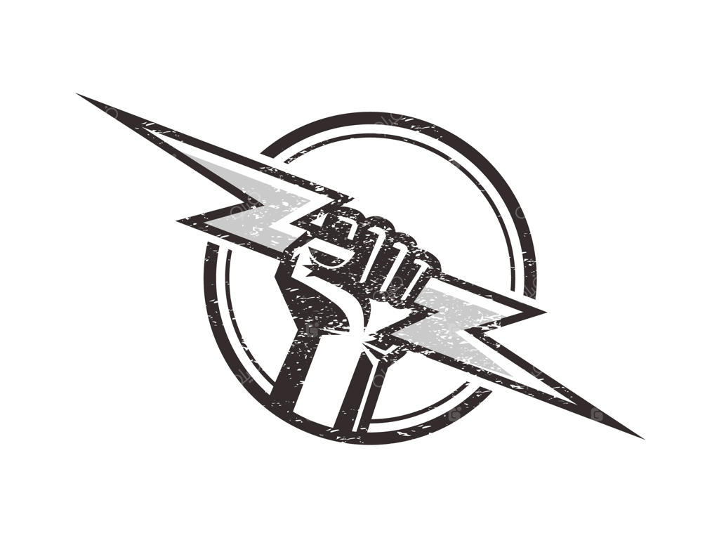 لوگوی مشت صاعقه، دستان نورانی و تندر