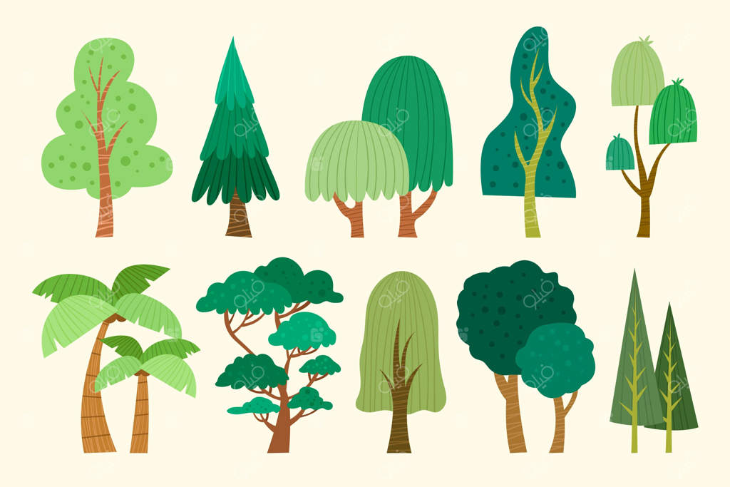 مجموعه‌ای از طرح‌های دستی انواع درختان