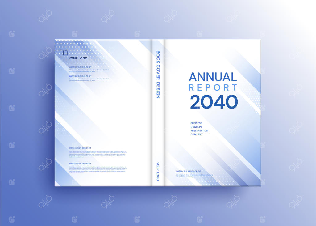 قالب بروشور، طراحی جلد گزارش سالانه، مجله، و فلایر در قطع A4 با خطوط موج‌دار آبی برای کسب‌وکار، آموزش و تبلیغات. تصویر وکتور.
