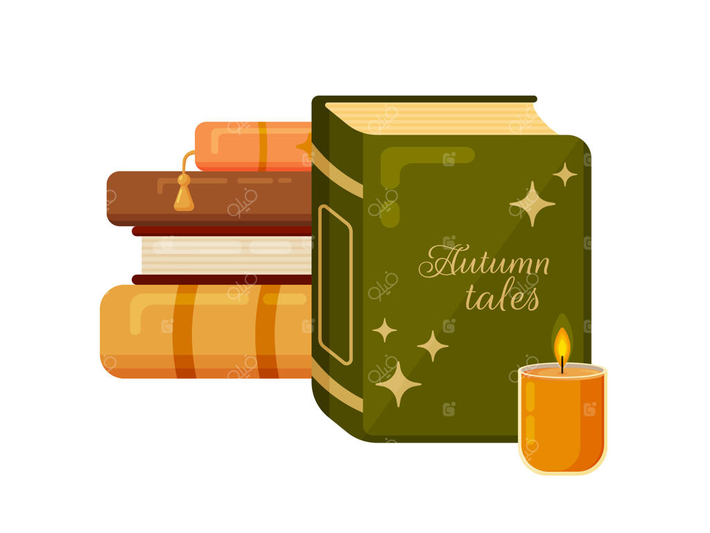 کتاب داستان‌های دل‌نشین پاییزی با شمع (وکتور حرفه‌ای)