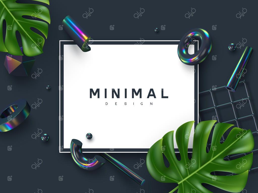 پس‌زمینه قاب با اشکال هندسی و برگ‌های مونسترا.