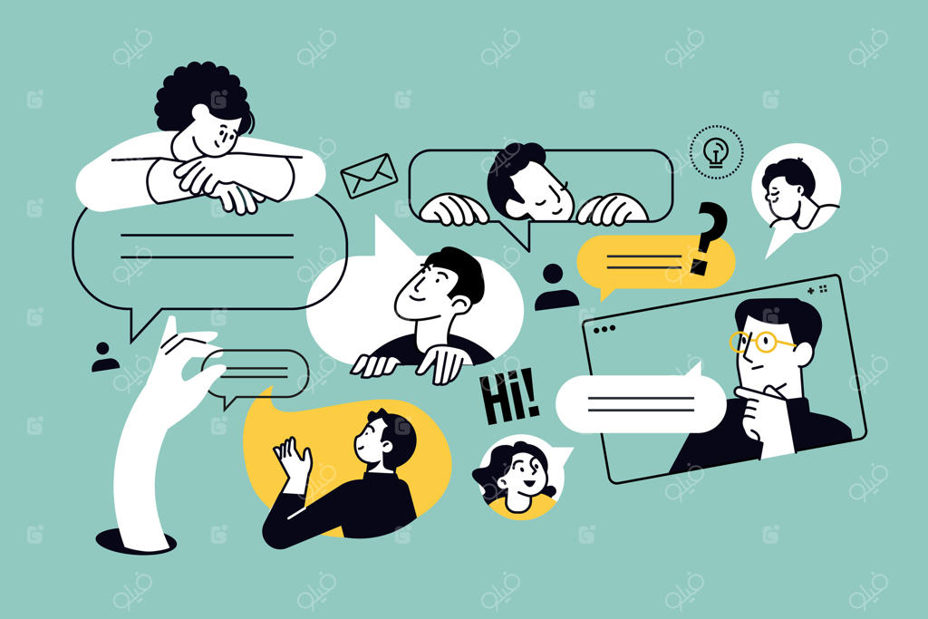 تصویرسازی خلاقانه از ارتباط، چت، شبکه‌های اجتماعی و تماس؛ مفهومی برای بنر وب، بنر شبکه‌های اجتماعی، ارائه تجاری و مطالب بازاریابی.