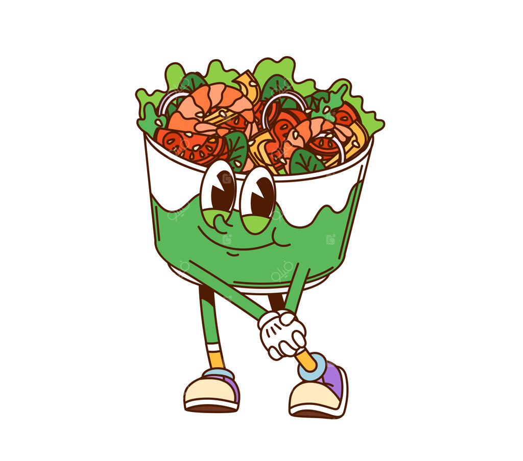 کاراکتر کارتونی و جذاب کاسه سالاد فست‌فودی